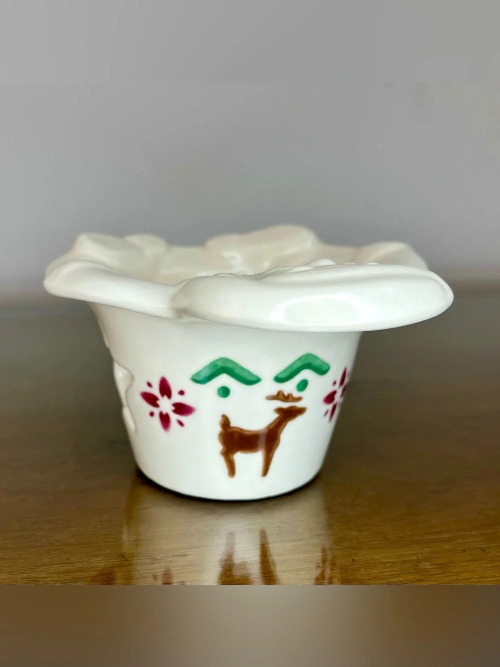 Vintage Pfaltzgraff Nordic Christmas Santa & Reindeer, Votive Candle Holder, 90s